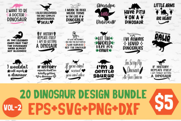 20 Dinosaur SVG PNG Cutting Print Ready Graphics for Crafts