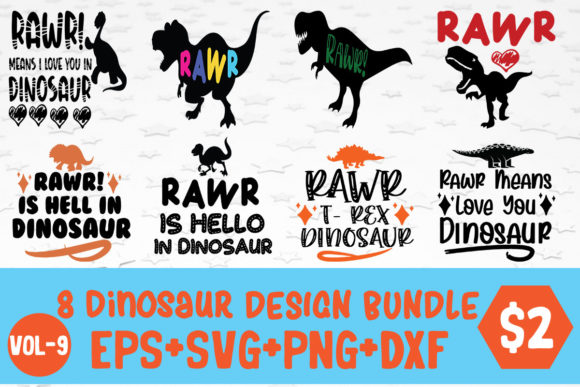 8 Dinosaur SVG PNG Cutting Print Ready F Graphics for Crafts