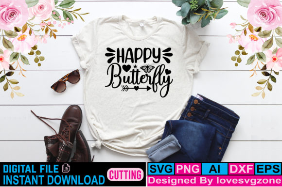 Happy Butterfly Graphics for T-Shirt Designs